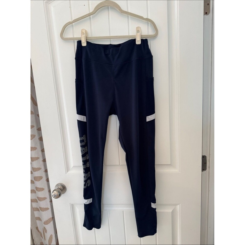 Wonen’s Blue Active Leggings with Side Pockets and Reflective Stripes